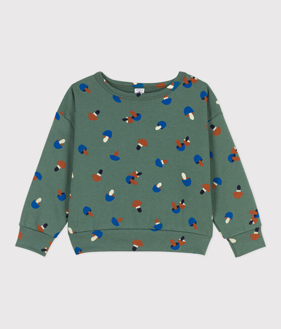 Sweatshirt imprimé en molleton enfant fille / garçon vert VALLEE/écru MULTICO