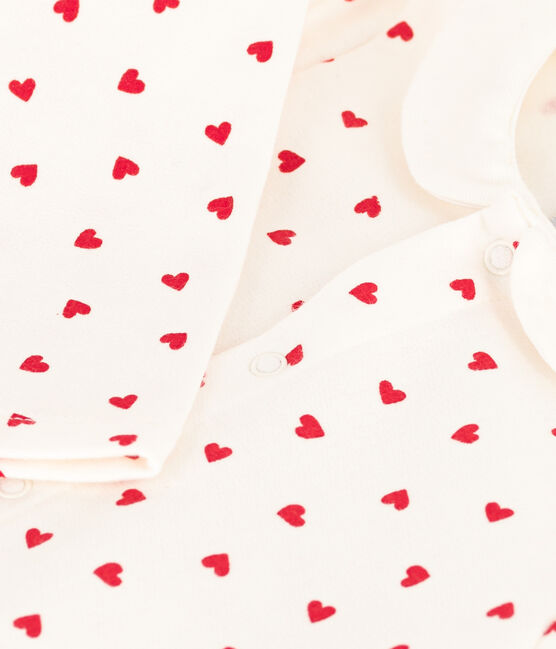 Combinaison longue en molleton imprimé petits cœurs bébé blanc MARSHMALLOW/rouge TERKUIT