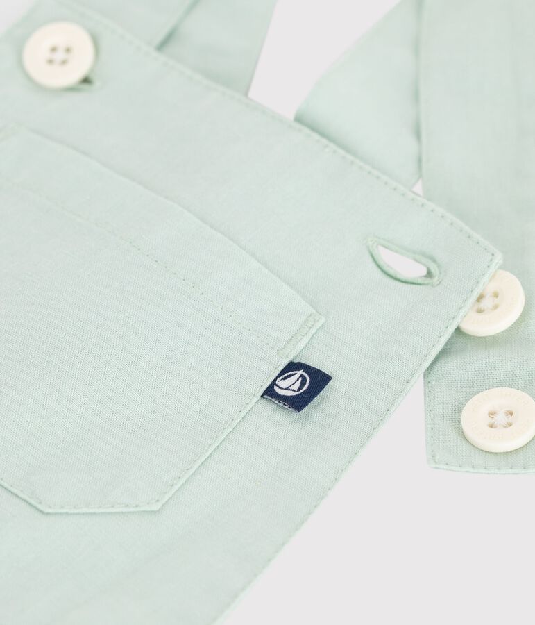 Salopette b&eacute;b&eacute; en coton/lin jambes courtes, unie bleu