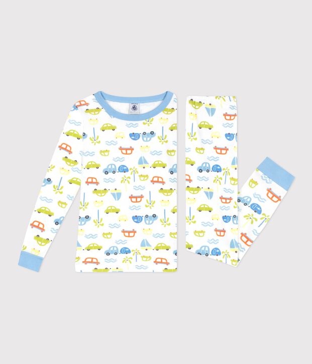 Pyjama tr&egrave;s ajust&eacute; enfant en coton imprim&eacute; voitures blanc/multicouleur