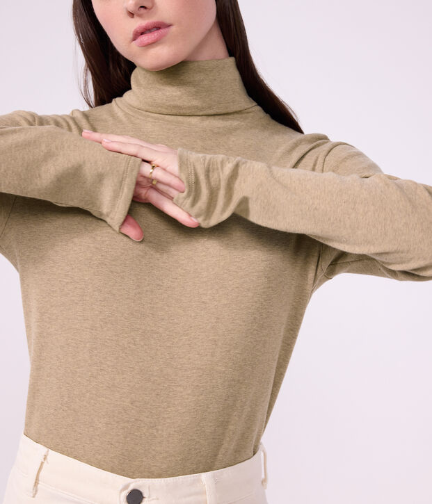 Sous-pull femme en coton uni beige