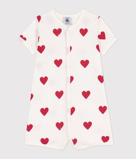 Combinaison courte cœur bébé en coton blanc MARSHMALLOW/rouge TERKUIT