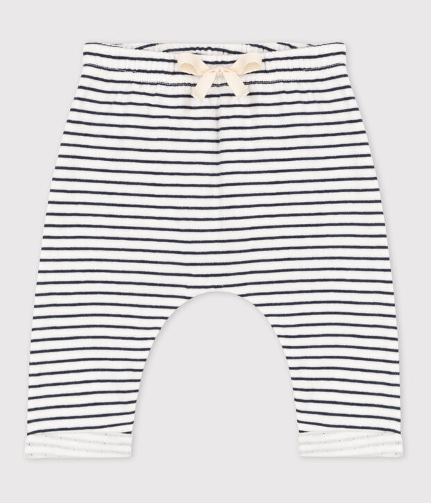 Pantalon &agrave; rayures marini&egrave;res b&eacute;b&eacute; en tubique en coton blanc/bleu