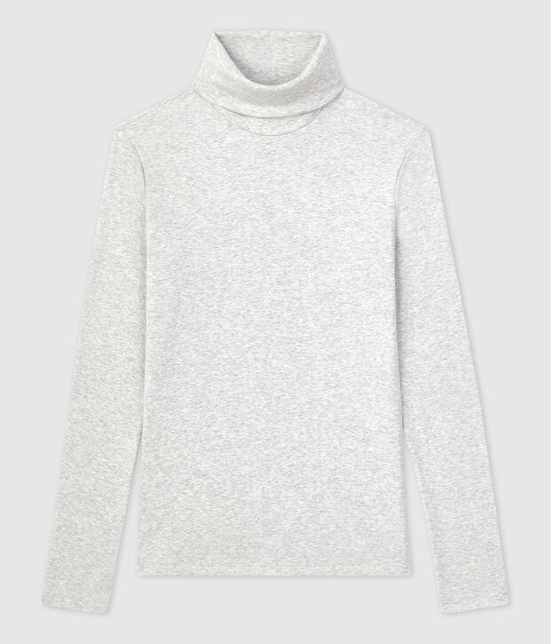 Tee-shirt col roul&eacute; L'ICONIQUE en coton BIO Femme gris chin&eacute; clair