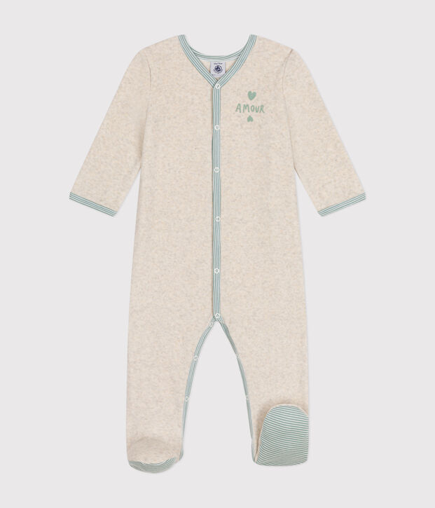 Pyjama  en velours b&eacute;b&eacute; beige chin&eacute;