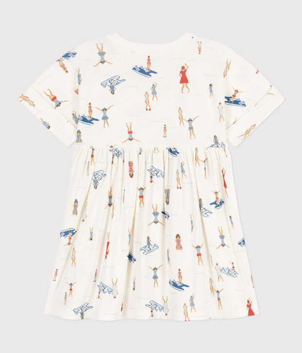 Robe manches courtes en coton enfant fille blanc/multicouleur