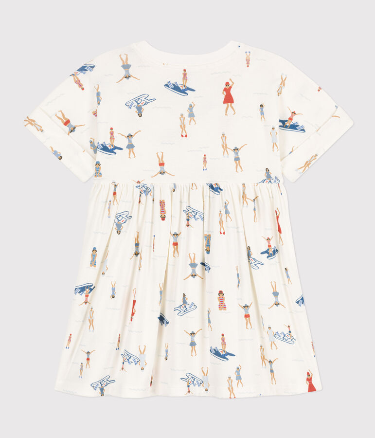Robe manches courtes en coton enfant fille blanc MARSHMALLOW/blanc MULTICO