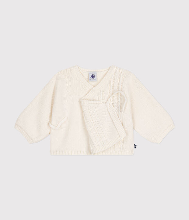 Cardigan en laine et coton b&eacute;b&eacute; blanc