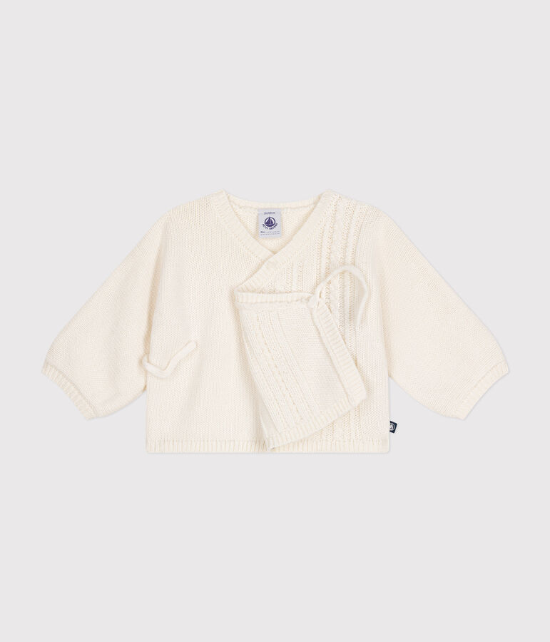 Cardigan en laine et coton b&eacute;b&eacute; blanc MARSHMALLOW