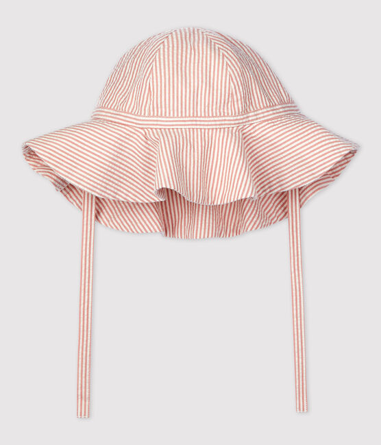 Capeline en seersucker rayé bébé. rose PAPAYE/ MARSHMALLOW