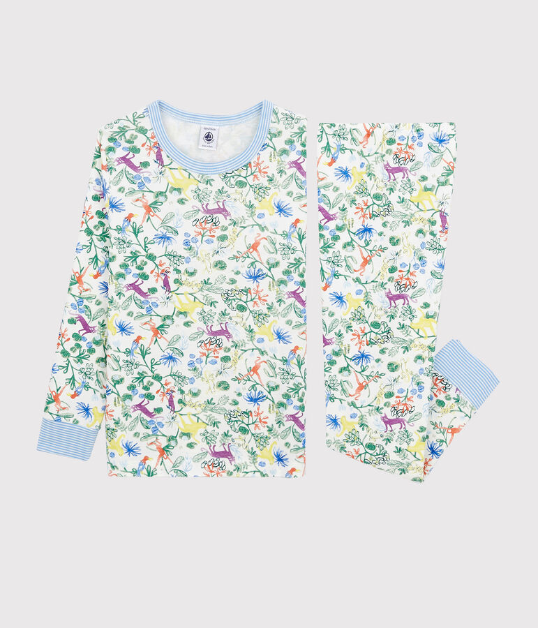 Pyjama imprim&eacute; jungle petit gar&ccedil;on en coton blanc MARSHMALLOW/blanc MULTICO