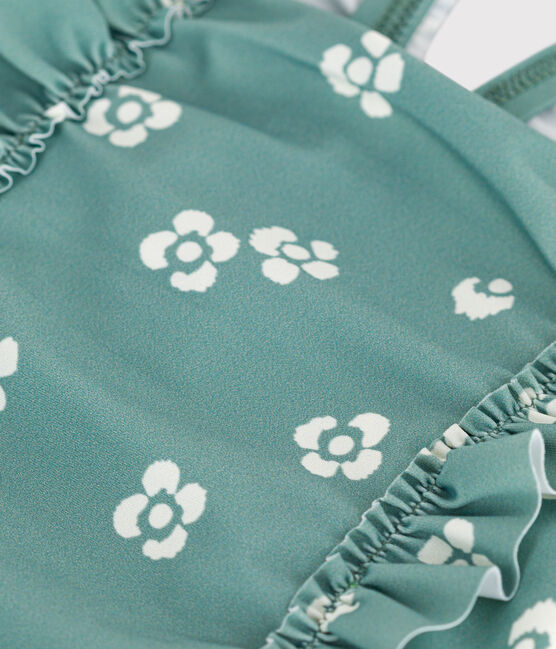 Maillot de bain bébé une pièce à volants, imprimé fleuri bleu PAUL/blanc MARSHMALLOW