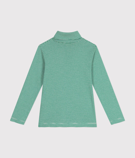 Sous-pull rayé en coton enfant fille / garçon vert JARDIN/ MARSHMALLOW