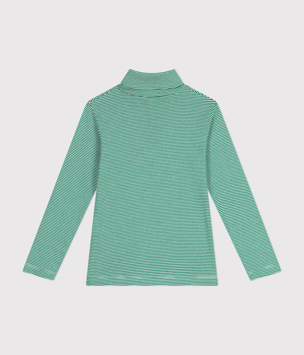 Sous-pull ray&eacute; en coton enfant fille / gar&ccedil;on vert/blanc