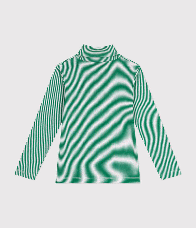 Sous-pull ray&eacute; en coton enfant fille / gar&ccedil;on vert JARDIN/ MARSHMALLOW