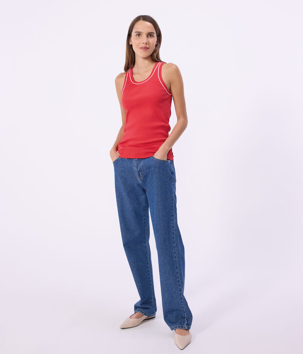 D&eacute;bardeur femme en coton uni rouge