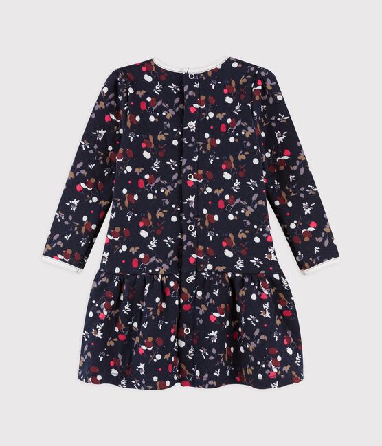 Robe manches longues en coton bébé. bleu SMOKING/blanc MULTICO