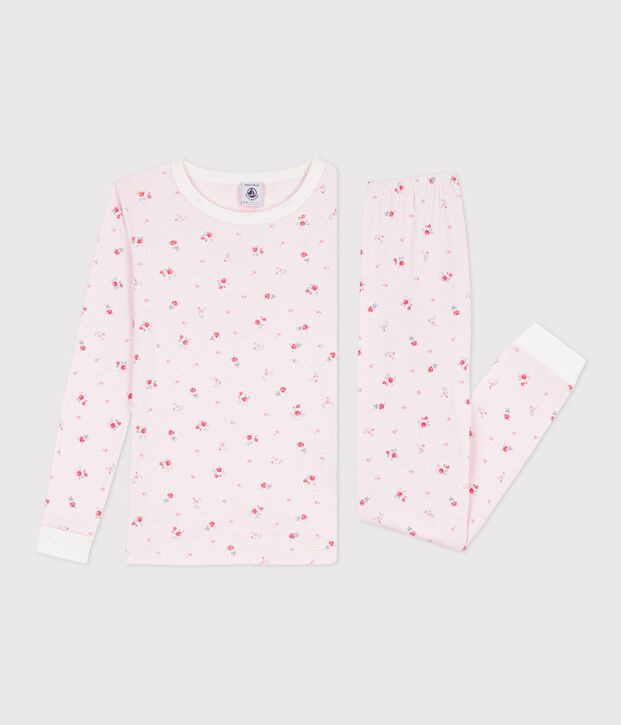 Pyjama tr&egrave;s ajust&eacute; enfant en coton imprim&eacute; fleuri rose/multicouleur
