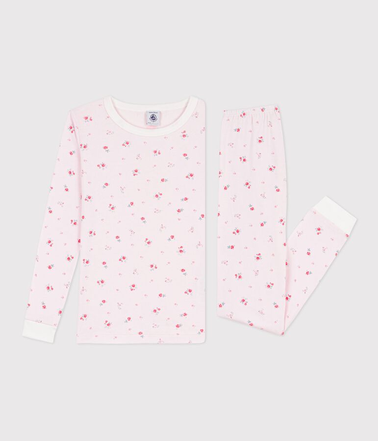 Pyjama tr&egrave;s ajust&eacute; enfant en coton imprim&eacute; fleuri rose/multicouleur