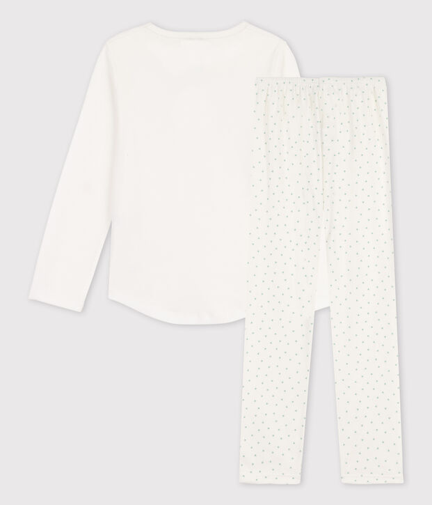 Pyjama petits coeurs petite fille en coton blanc/vert