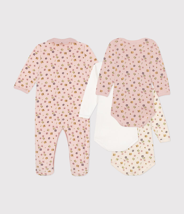 Coffret pyjama et 3 bodies fleurs b&eacute;b&eacute; variante 1