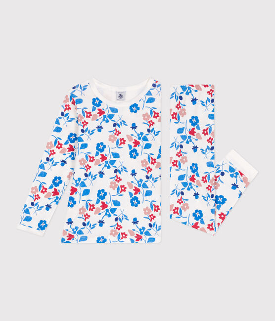 Pyjama enfant en tubique imprimé fleuri blanc MARSHMALLOW/blanc MULTICO