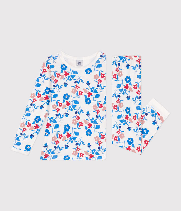 Pyjama enfant en tubique imprim&eacute; fleuri blanc/multicouleur