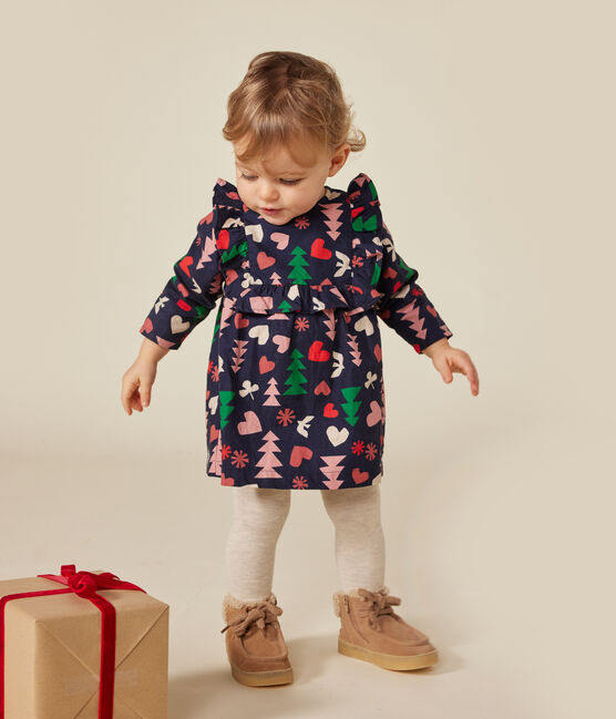 Robe manches longues en flanelle bébé bleu SMOKING/blanc MULTICO