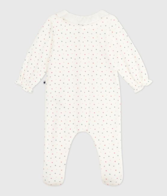 Pyjama bébé en velours à col imprimé cœurs blanc MARSHMALLOW/blanc MULTICO