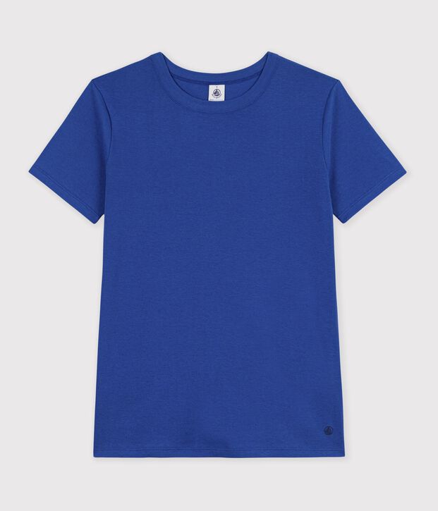 Tee-shirt femme en coton manches courtes uni bleu