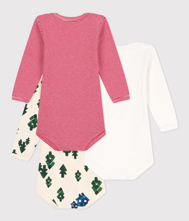 Lot de 3 bodies manches longues sapins b&eacute;b&eacute; en coton multicouleur
