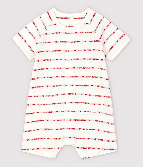 Combicourt Petit Bateau Je t'aime en jacquard en coton biologique blanc MARSHMALLOW/rouge PEPS