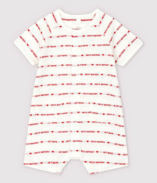 Combicourt Petit Bateau Je t'aime en jacquard en coton biologique blanc/rouge