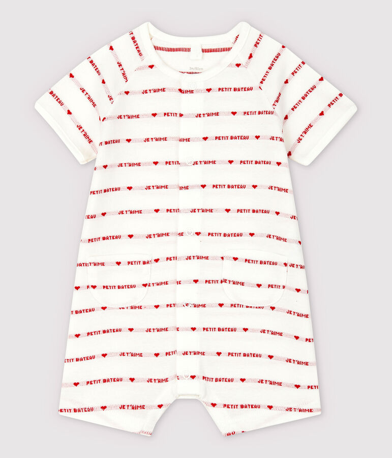 Combicourt Petit Bateau Je t'aime en jacquard en coton biologique blanc/rouge