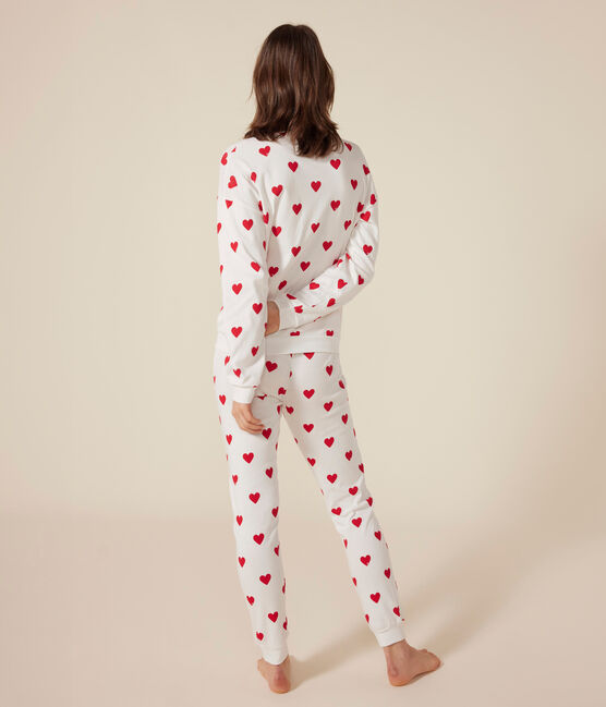 Pyjama cœur en coton femme blanc MARSHMALLOW/rouge TERKUIT