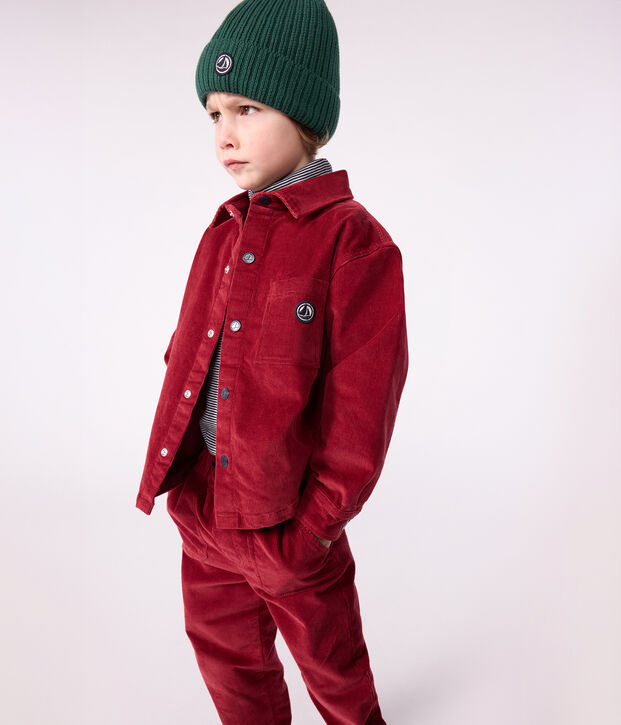 Chemise enfant en velours unie rouge