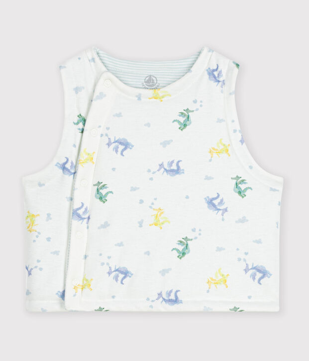 Gilet sans manche r&eacute;versible b&eacute;b&eacute; en coton imprim&eacute; dragons blanc/multicouleur