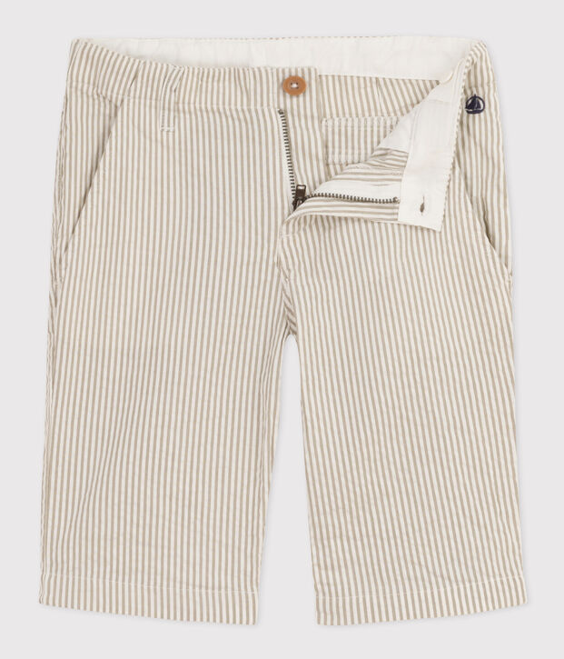 Bermuda en seersucker enfant gar&ccedil;on vert/blanc