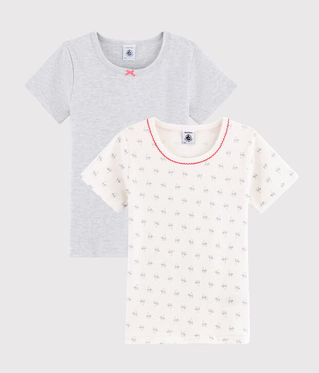 Lot de 2 tee-shirts manches courtes imprim&eacute; chat petite fille multicouleur