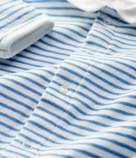 Dors-bien à col rayures bleues bébé en coton biologique blanc MARSHMALLOW/bleu ALASKA