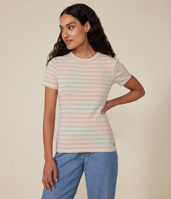 Tee-shirt l'Iconique manches courtes en côte rayée femme blanc AVALANCHE/ MULTICO