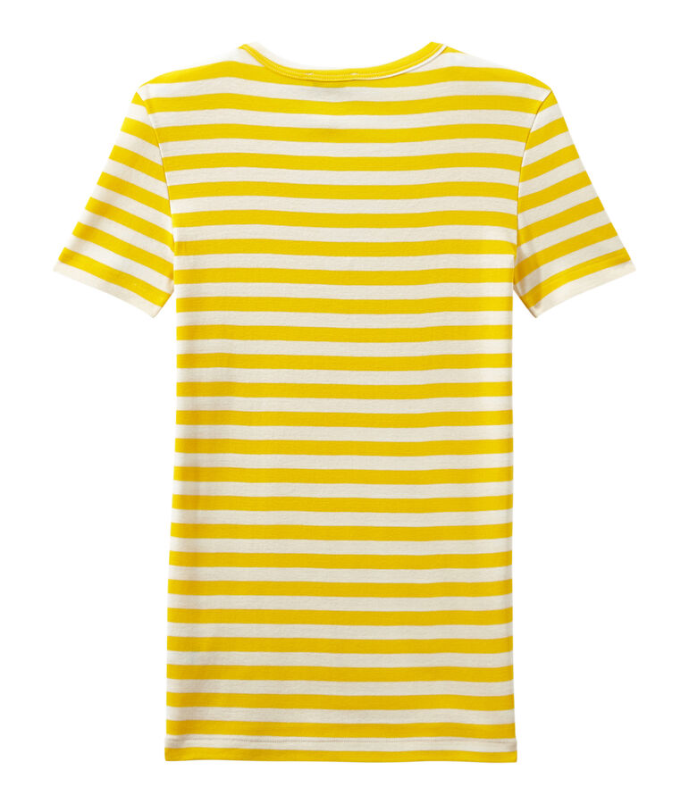 T-shirt femme col V en c&ocirc;te originale ray&eacute;e jaune SHINE/blanc MARSHMALLOW