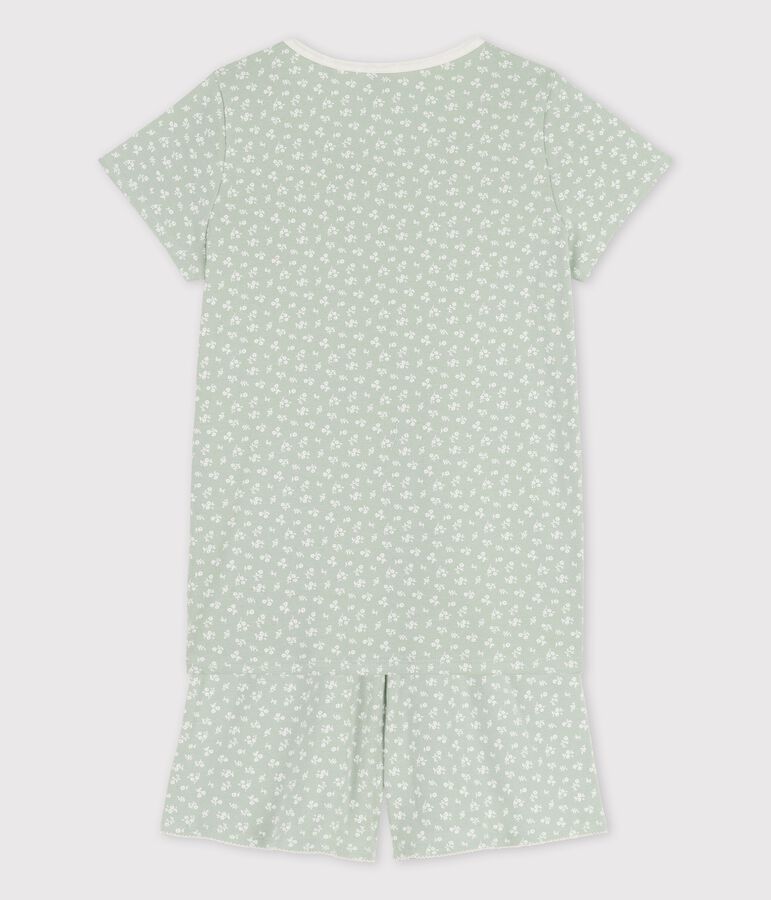 Pyjacourt fleurs fille en coton vert HERBIER/ MARSHMALLOW