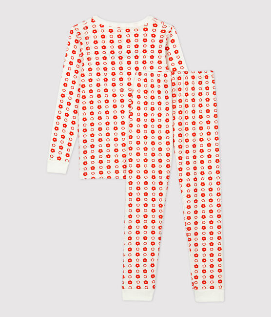 Pyjama snugfit imprimé graphique petit garçon-petite fille en coton biologique blanc MARSHMALLOW/ SPICY