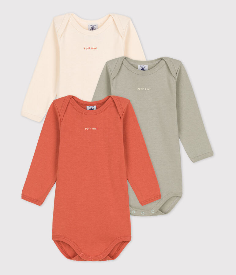 Lot de 3 bodies manches longues b&eacute;b&eacute; en coton multicouleur
