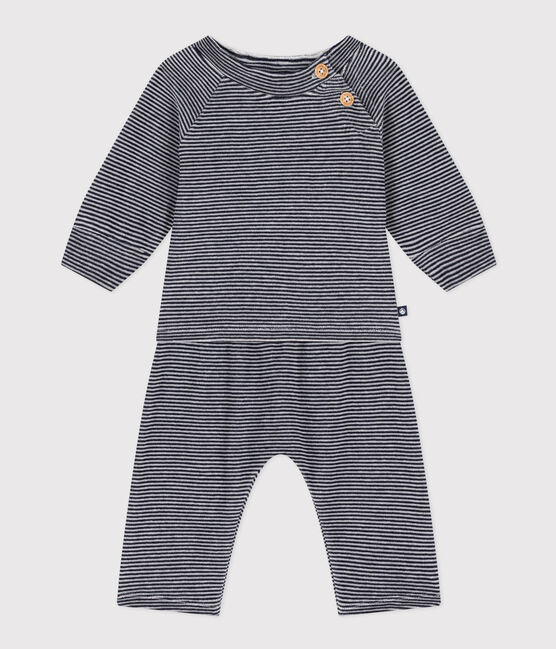 Ensemble rayé en velours bébé bleu SMOKING/blanc MARSHMALLOW