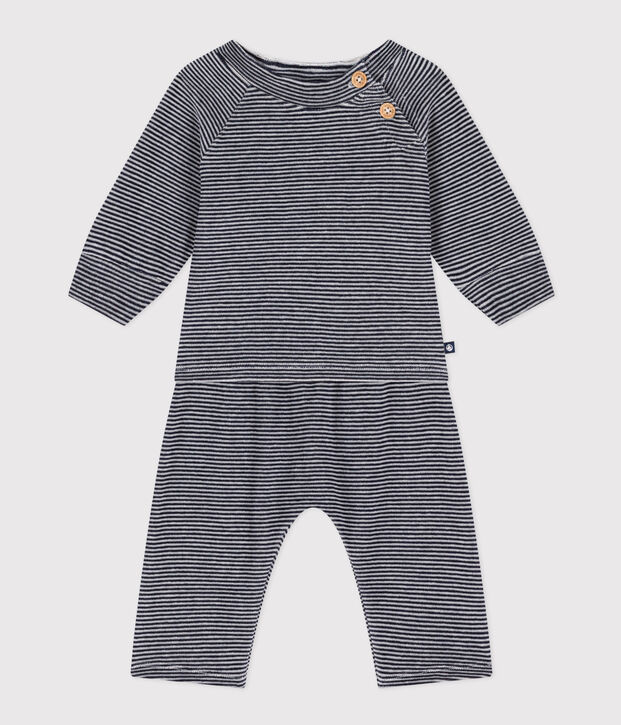 Ensemble ray&eacute; en velours b&eacute;b&eacute; bleu/blanc