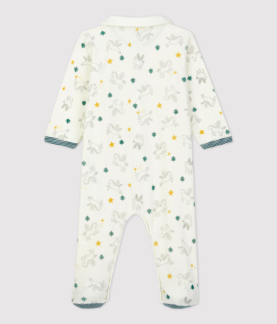 Dors-bien bébé imprimé chevaux ailés en velours de coton biologique blanc MARSHMALLOW/blanc MULTICO
