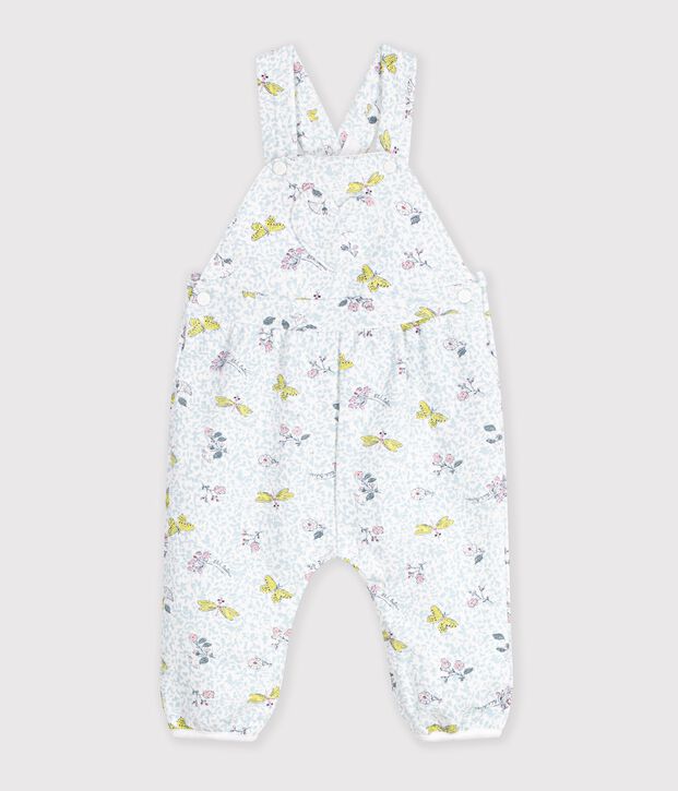 Salopette longue b&eacute;b&eacute; fille en molleton blanc/multicouleur