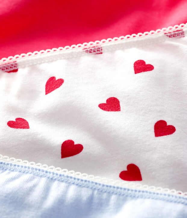Lot de 3 culottes c&oelig;ur rouge fille en coton biologique  et elasthanne multicouleur